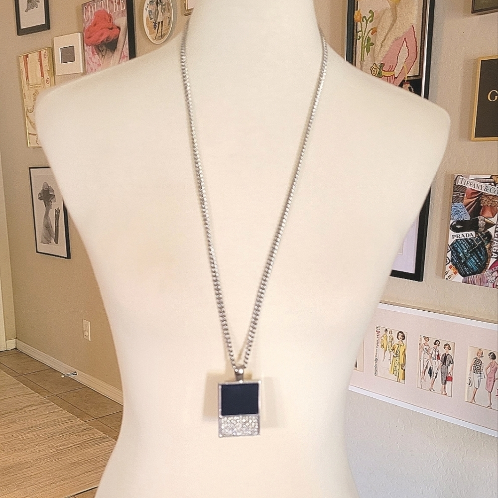 Ann Taylor Navy Enamel and Crystal Statement Necklace‎